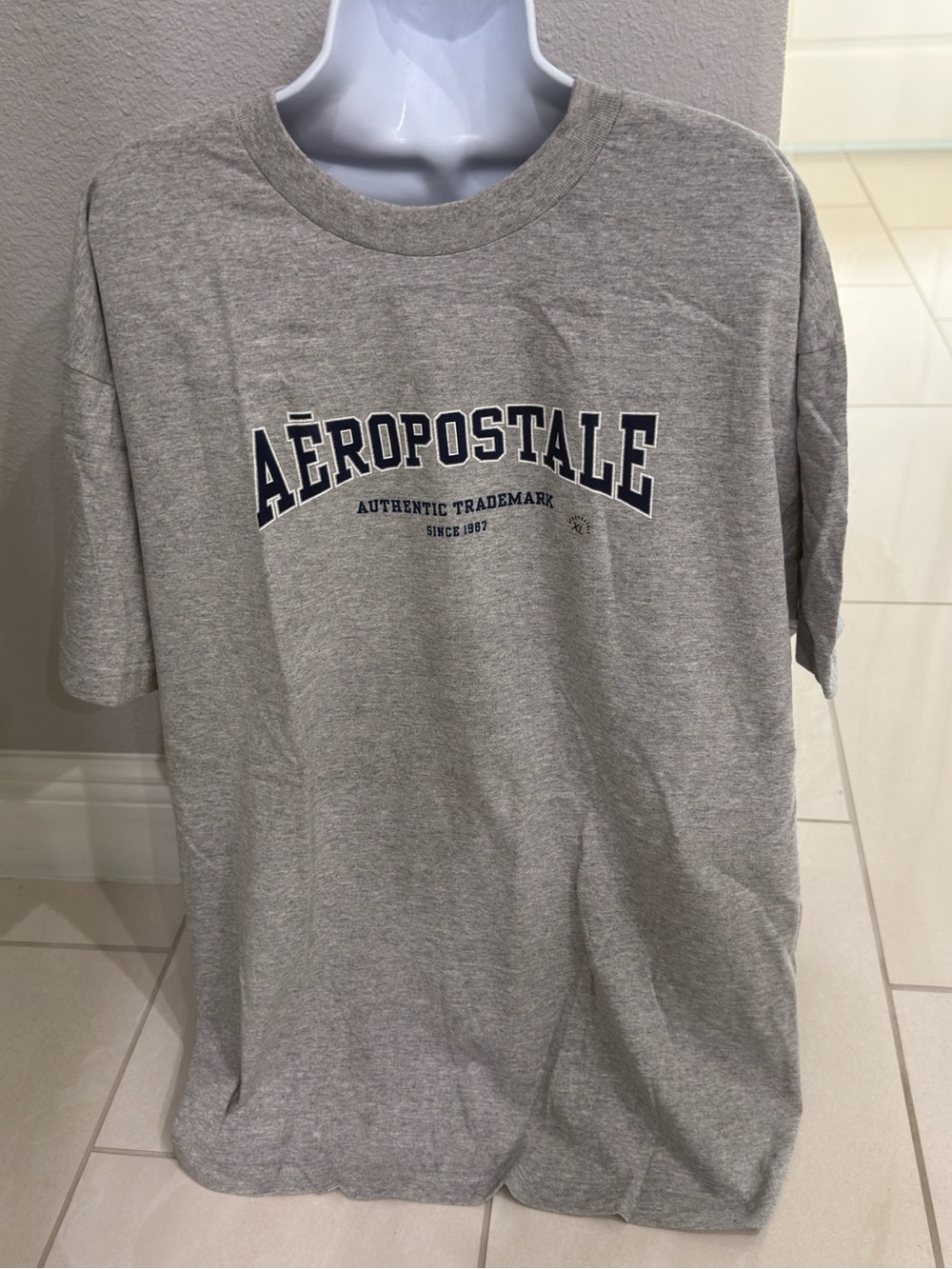 Aeropostale Grey Short Sleeve Logo Tee with Navy Print